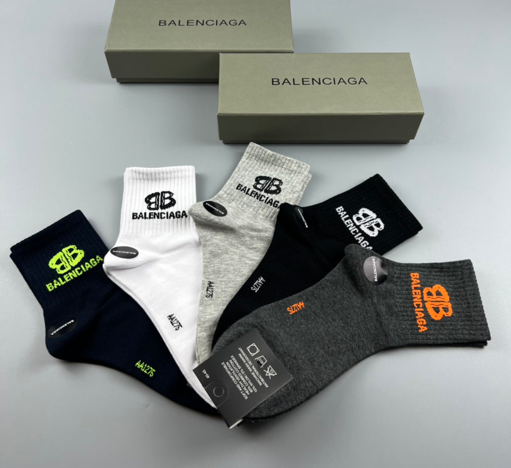 Balenciaga Bright Logo Mid-Calf Socks - 5-Pair Box