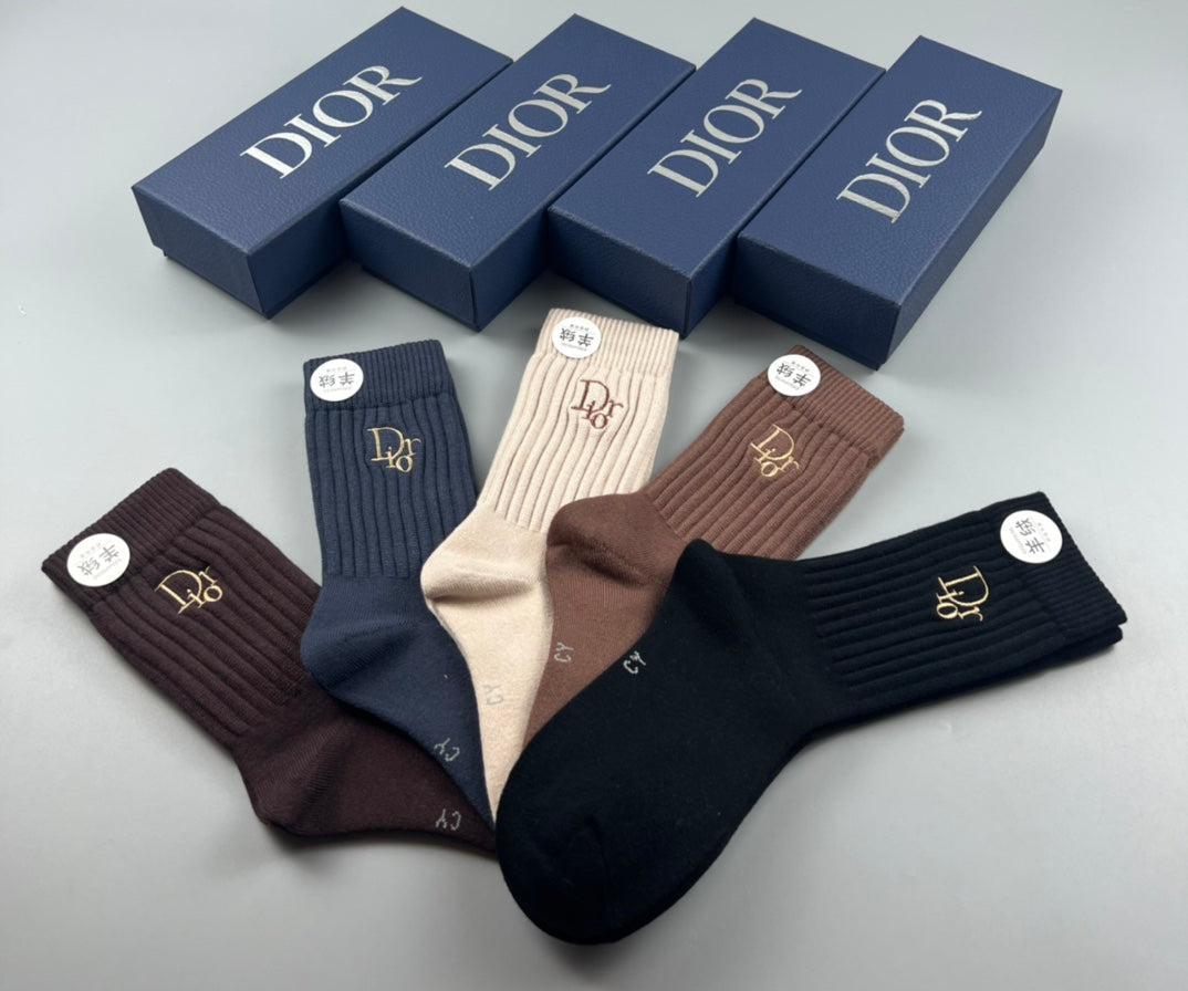 Dior Restrained Wordmarks Crew Socks - 5-Pair Set