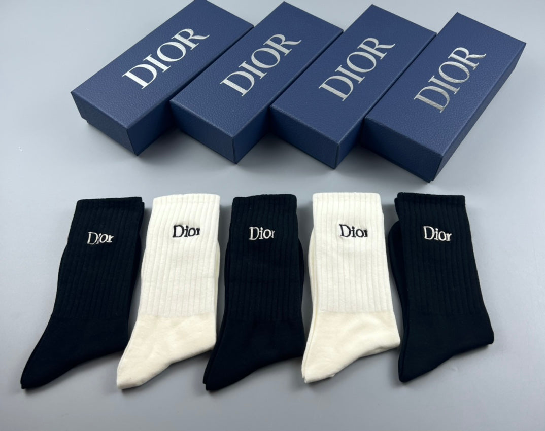 Dior Clean Wordmark Details Crew Socks - 5-Pair Set