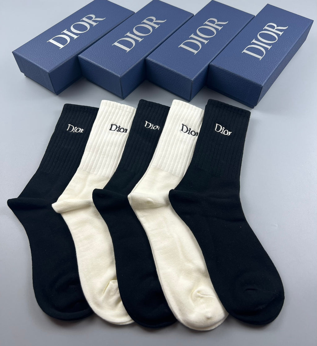 Dior Clean Wordmark Details Crew Socks - 5-Pair Set