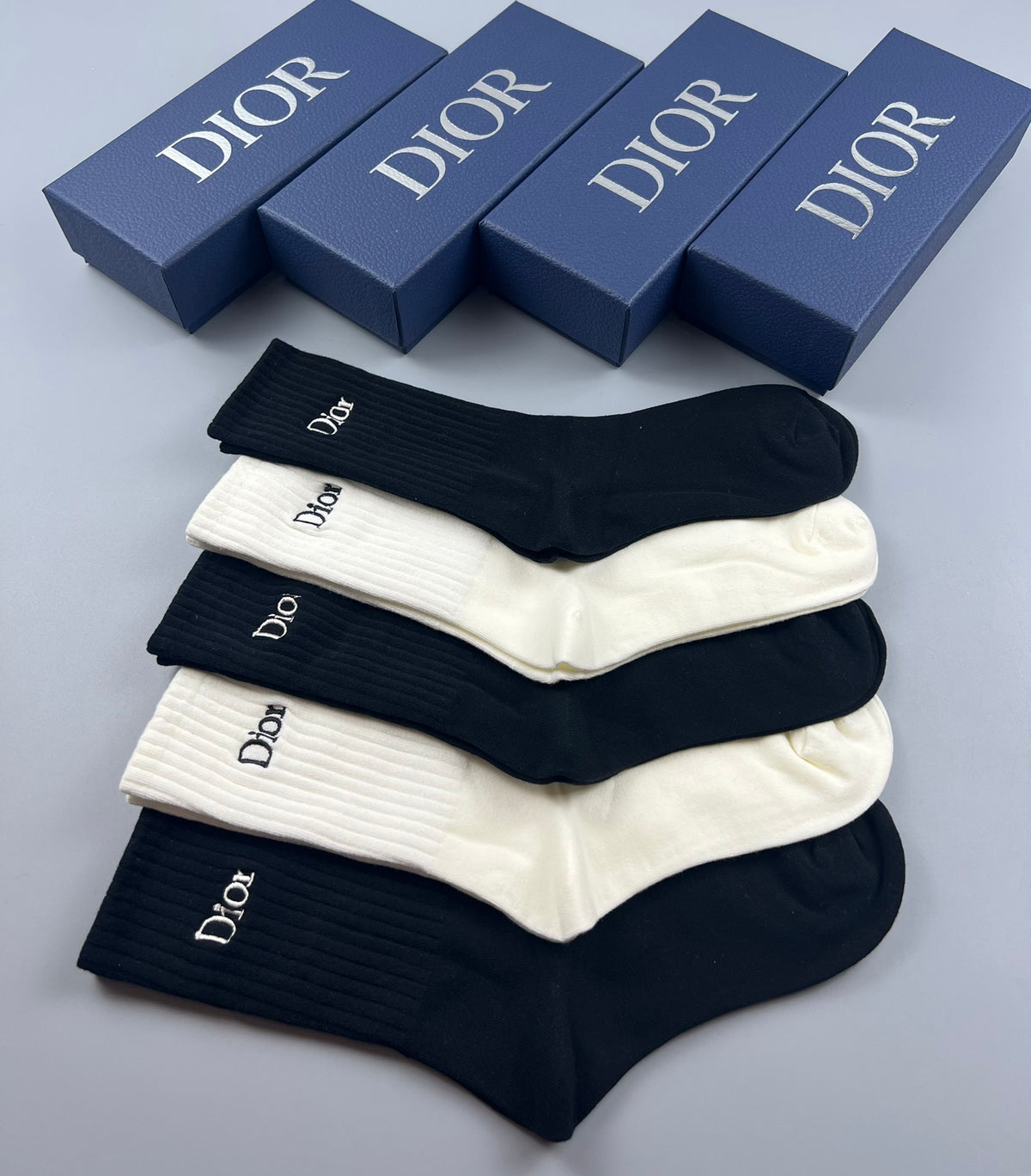 Dior Contrast Wordmarks Crew Socks - 5-Pair Set