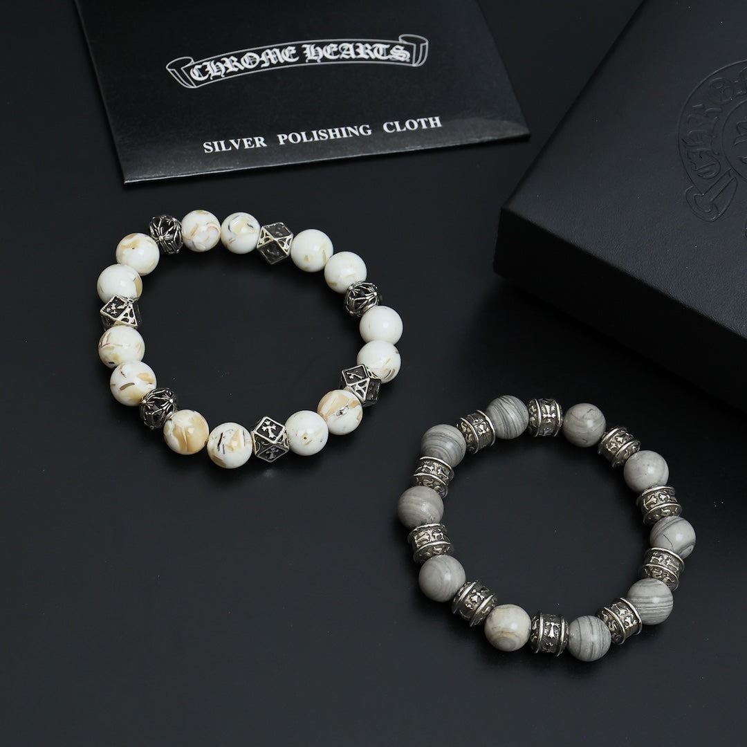 Gothic Emblem Beaded Bracelet in Antique Silver-Tone – Design 08 styled product view
