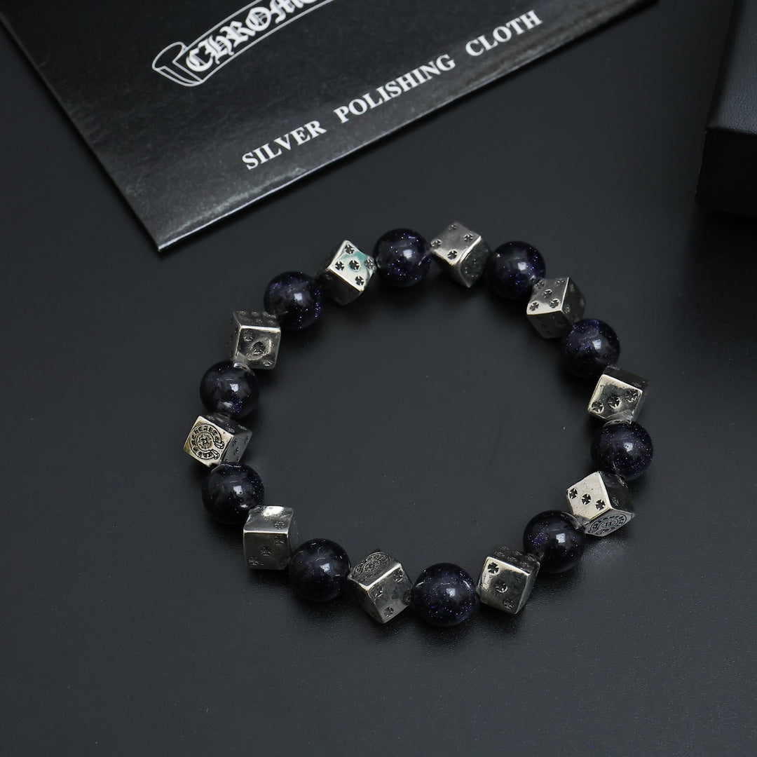 Gothic Emblem Beaded Bracelet in Antique Silver-Tone – Design 10 side detail