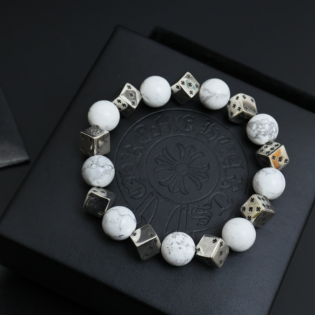 Gothic Emblem Beaded Bracelet in Antique Silver-Tone – Design 10 close-up detail