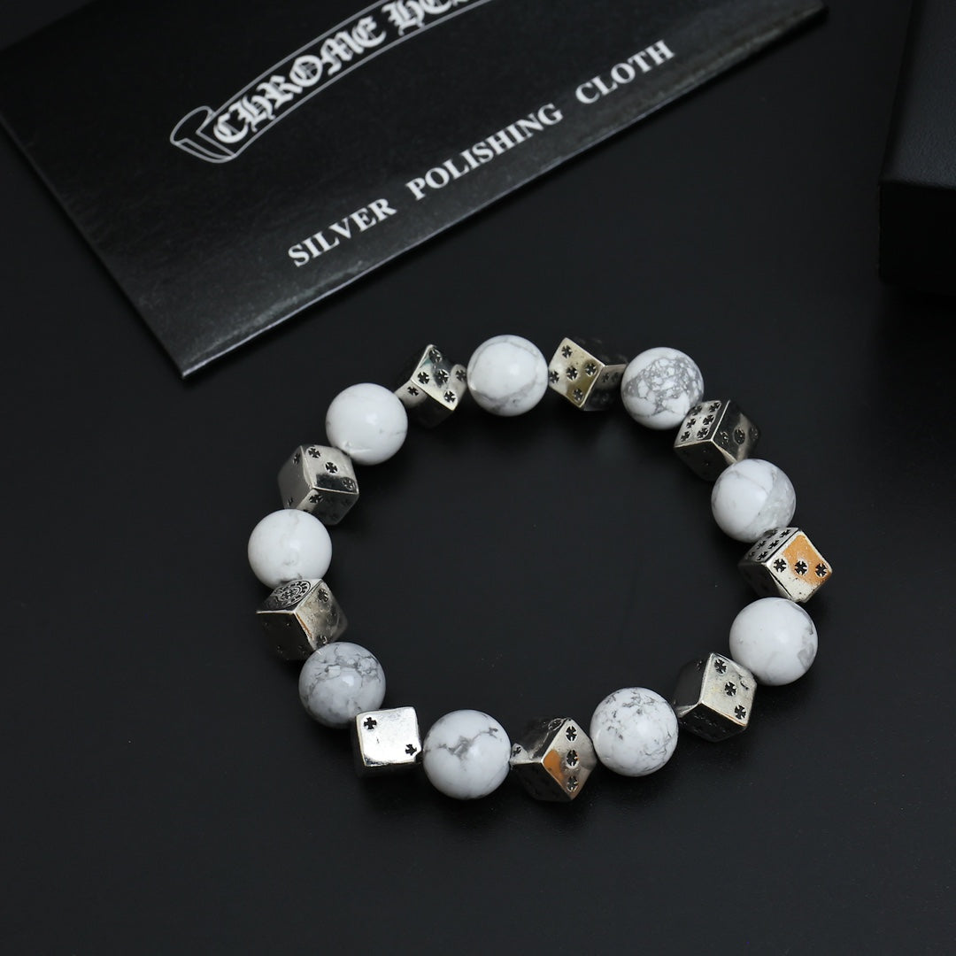 Gothic Emblem Beaded Bracelet in Antique Silver-Tone – Design 10 detail view
