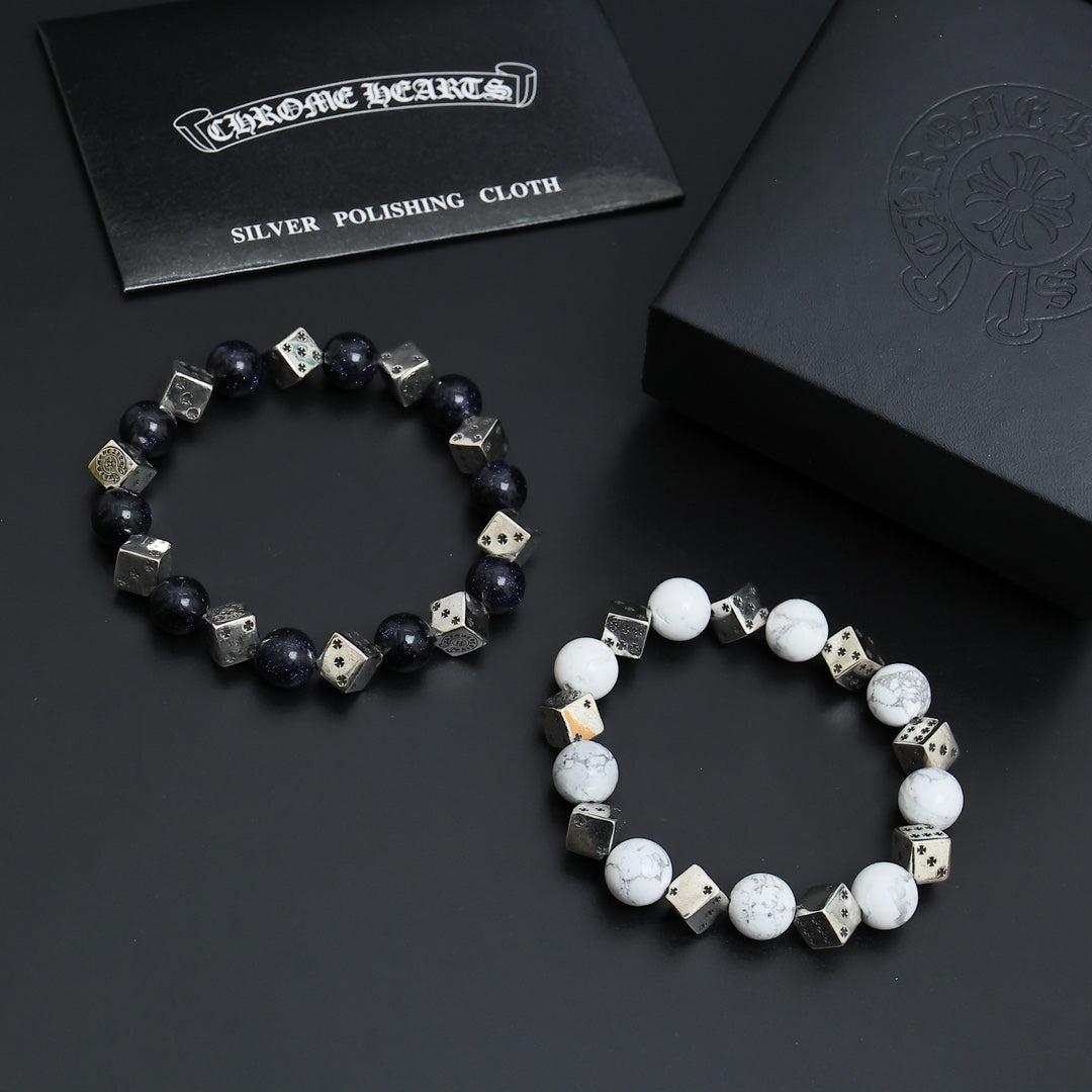 Gothic Emblem Beaded Bracelet in Antique Silver-Tone – Design 10 styled product view