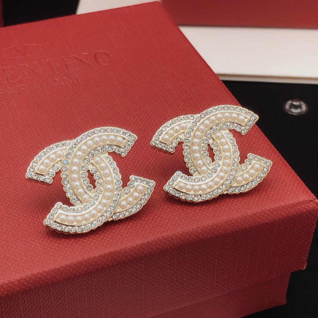 Double-C Emblem Crystal-Accent Stud Earrings – Design 043 main product view