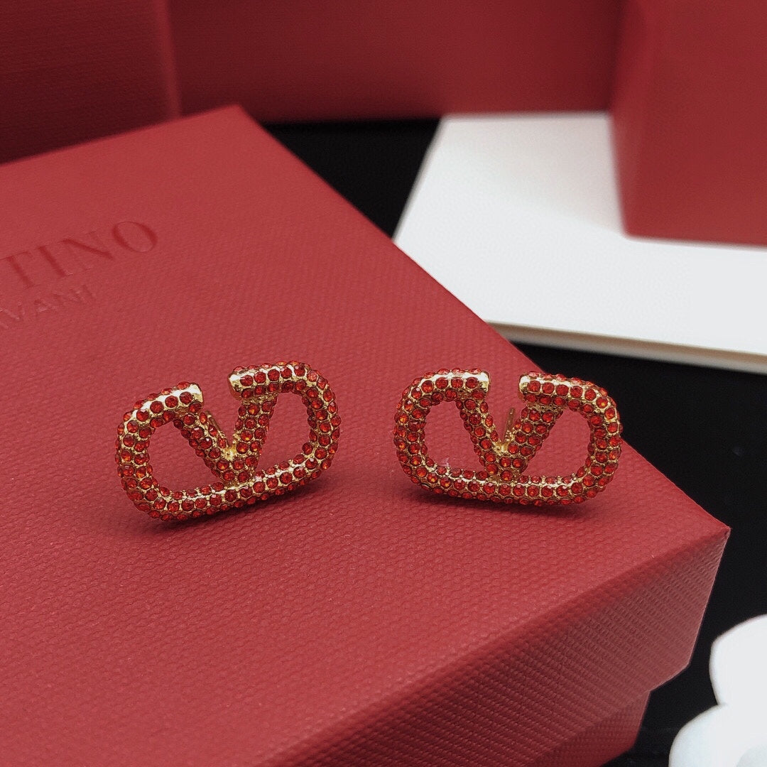 V Emblem Crystal-Accent Stud Earrings – Design 07 close-up view