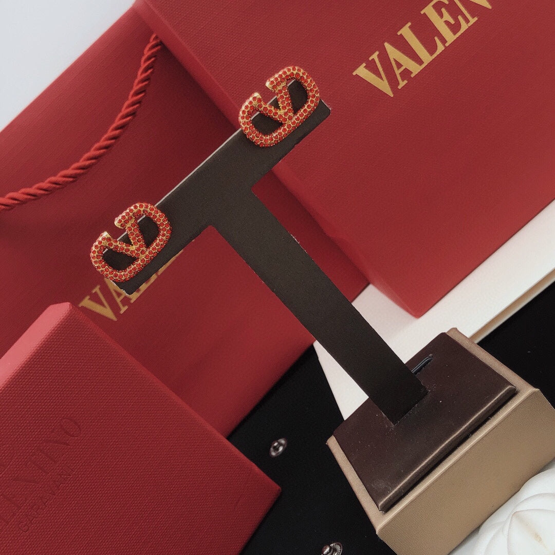 V Emblem Crystal-Accent Stud Earrings – Design 07 front view