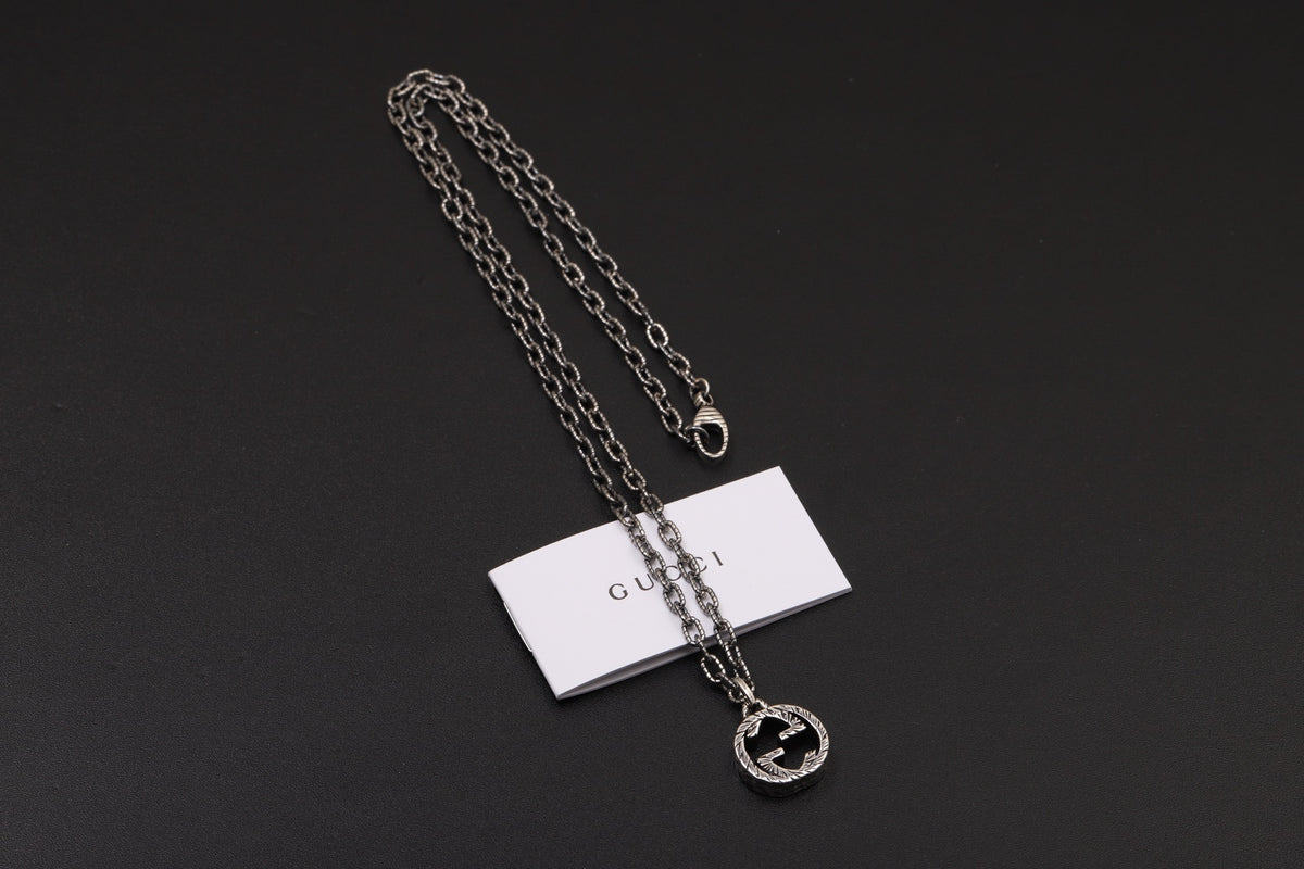 Geometric Emblem Pendant Necklace in Polished Metal-Tone – Design 009 detail view
