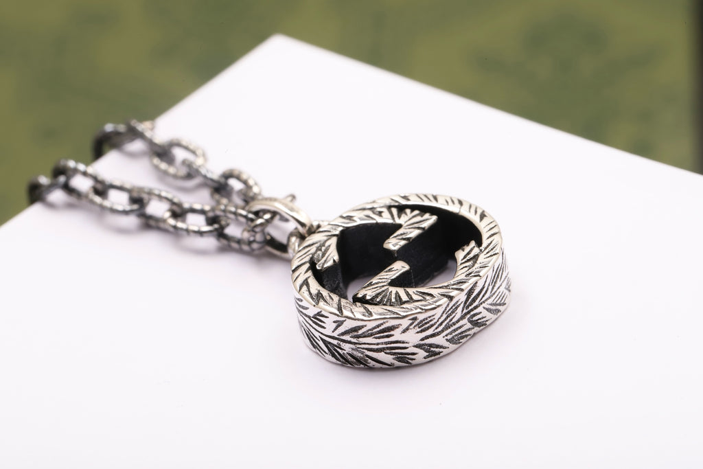 Geometric Emblem Pendant Necklace in Polished Metal-Tone – Design 009 close-up detail