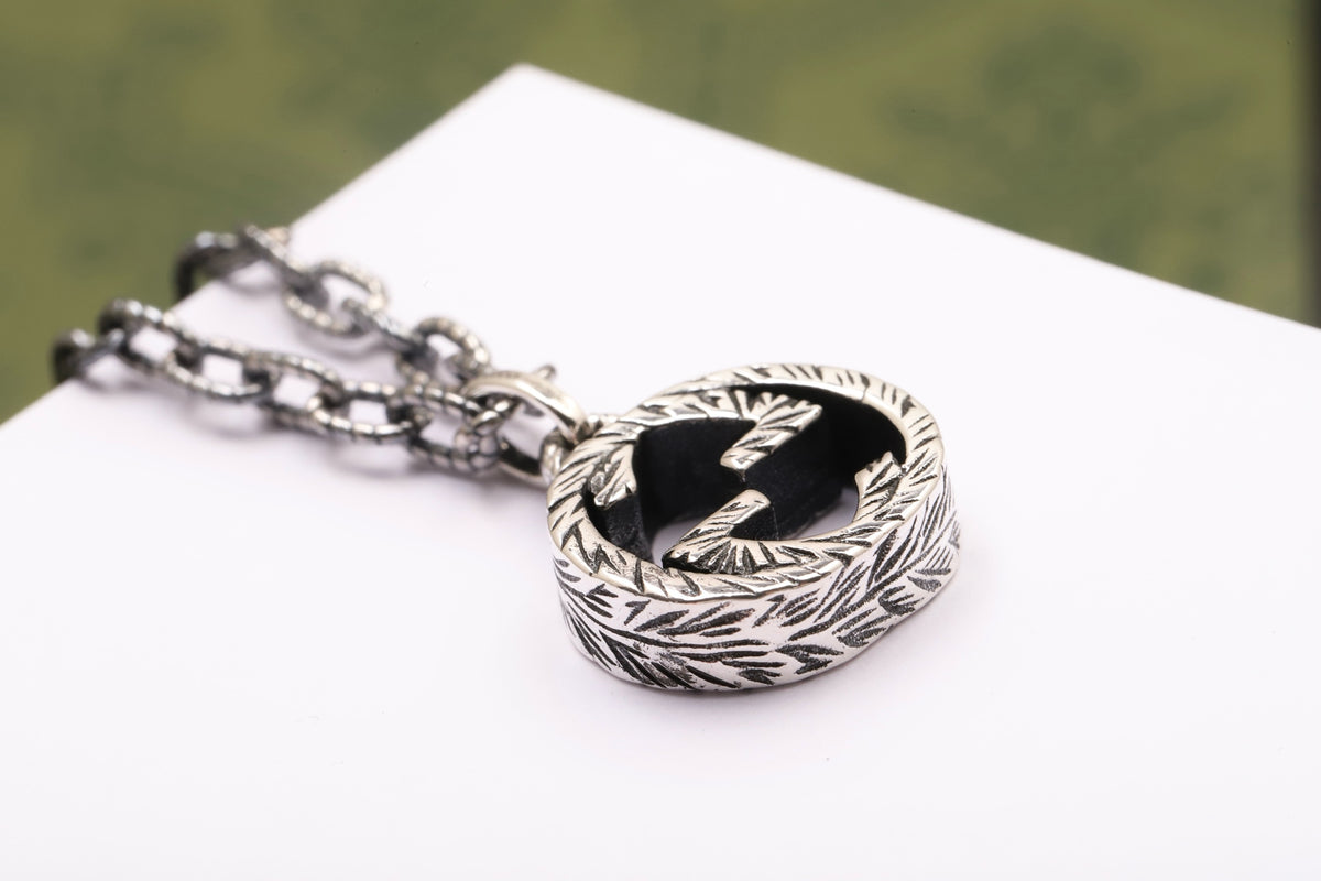 Geometric Emblem Pendant Necklace in Polished Metal-Tone – Design 009 close-up detail