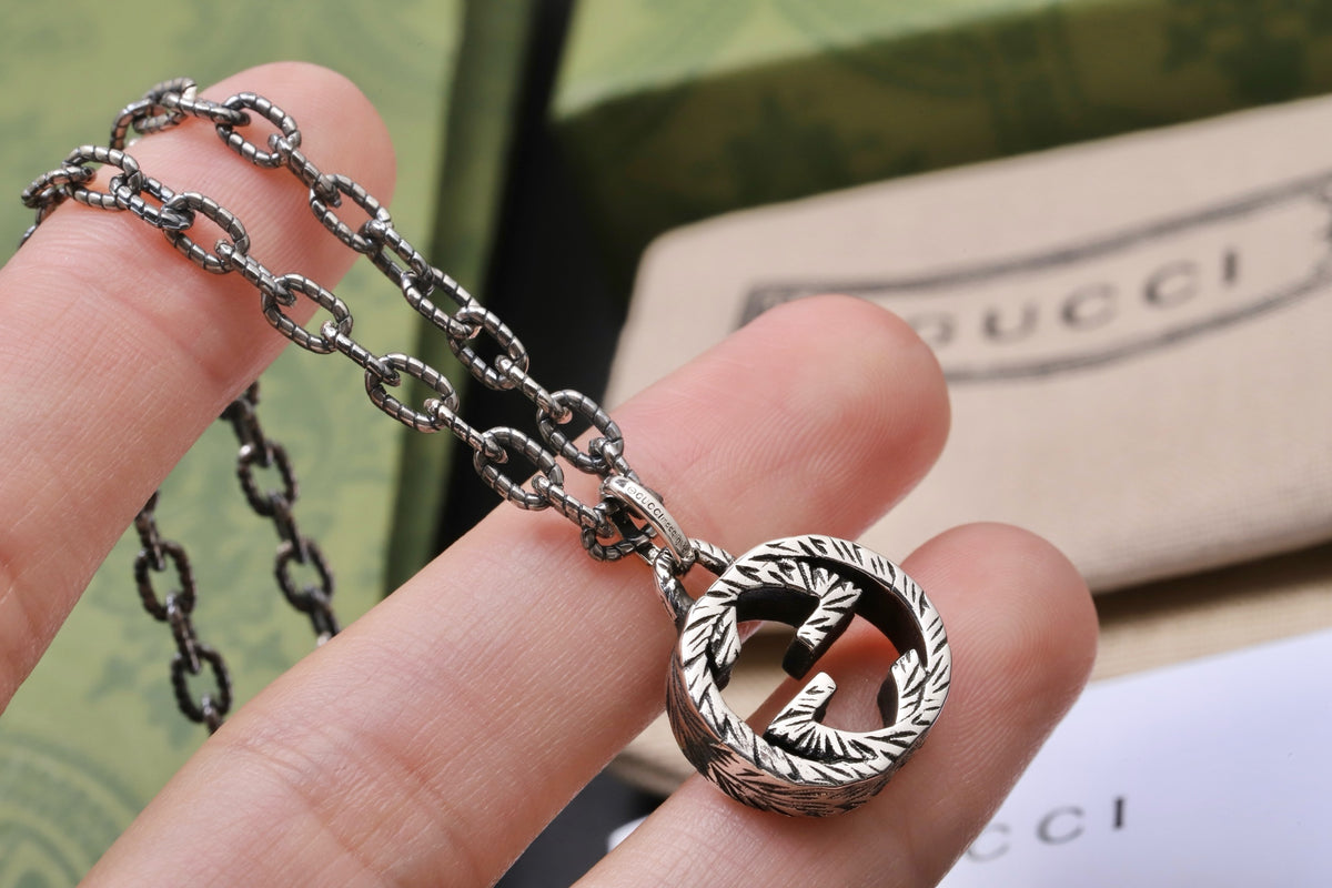 Geometric Emblem Pendant Necklace in Polished Metal-Tone – Design 009 styled product view