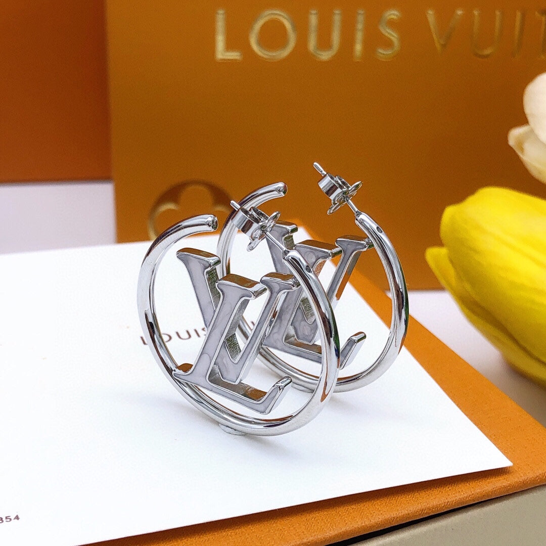 Round Statement Earrings in Silver-Tone – Silver Detail – Design 004 main product view