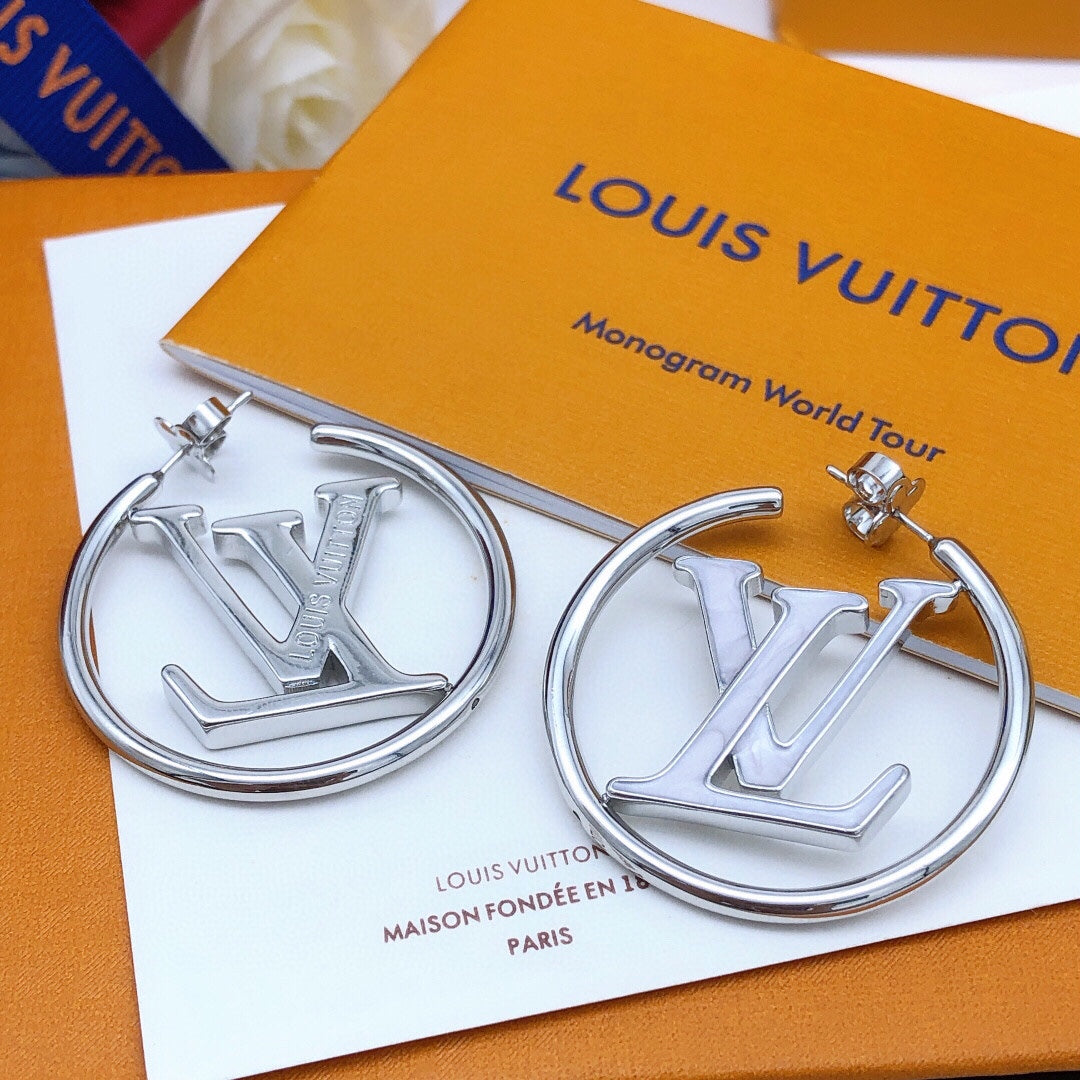 Round Statement Earrings in Silver-Tone – Silver Detail – Design 004 front product view