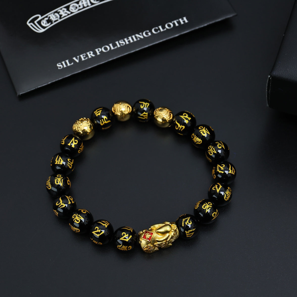 Gothic Emblem Beaded Bracelet in Antique Silver-Tone – Design 20 side detail