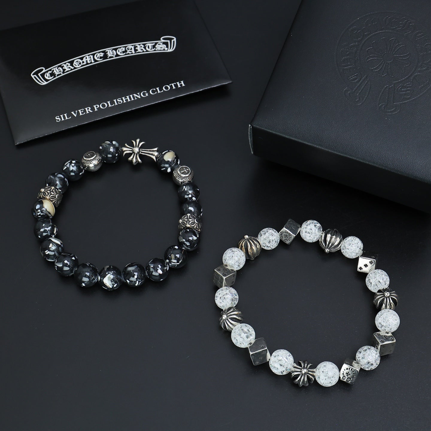 Gothic Emblem Beaded Bracelet in Antique Silver-Tone – Design 21 main product view