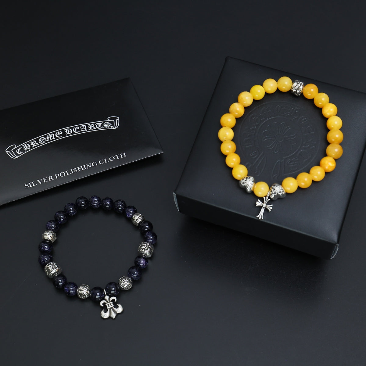 Gothic Emblem Beaded Bracelet in Antique Silver-Tone – Design 24 styled product view