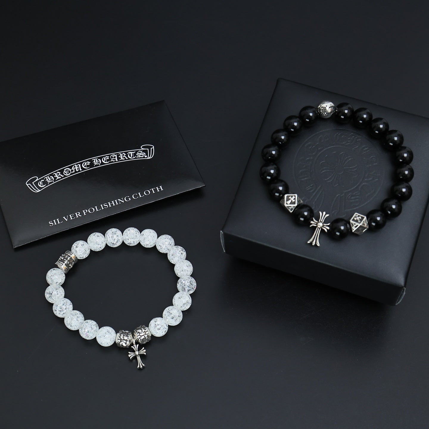 Gothic Emblem Beaded Bracelet in Antique Silver-Tone – Design 25 styled product view