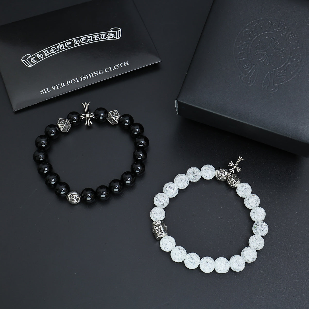 Gothic Emblem Beaded Bracelet in Antique Silver-Tone – Design 03 main product view