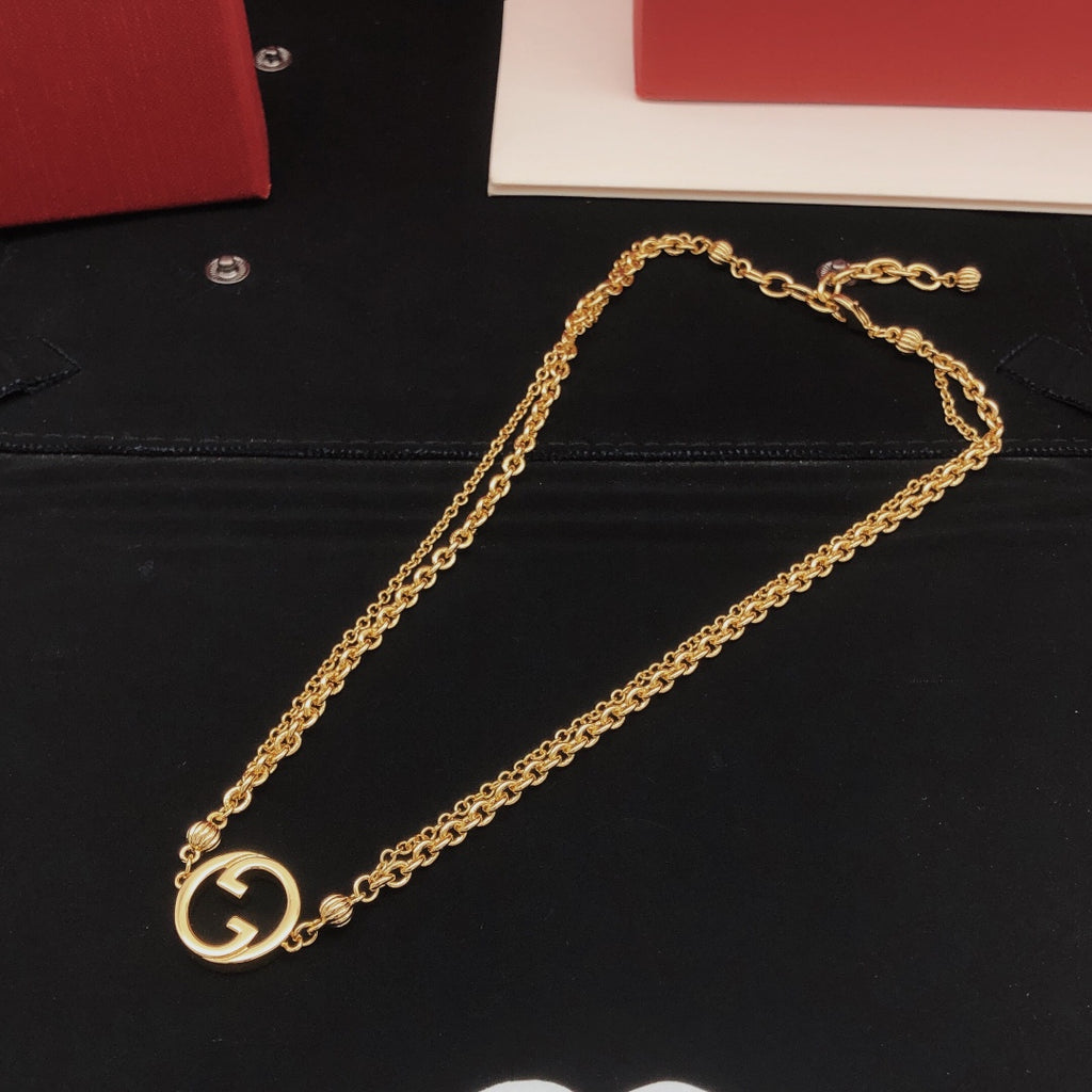 Geometric Emblem Pendant Necklace in Gold-Tone – Design 008 main product view