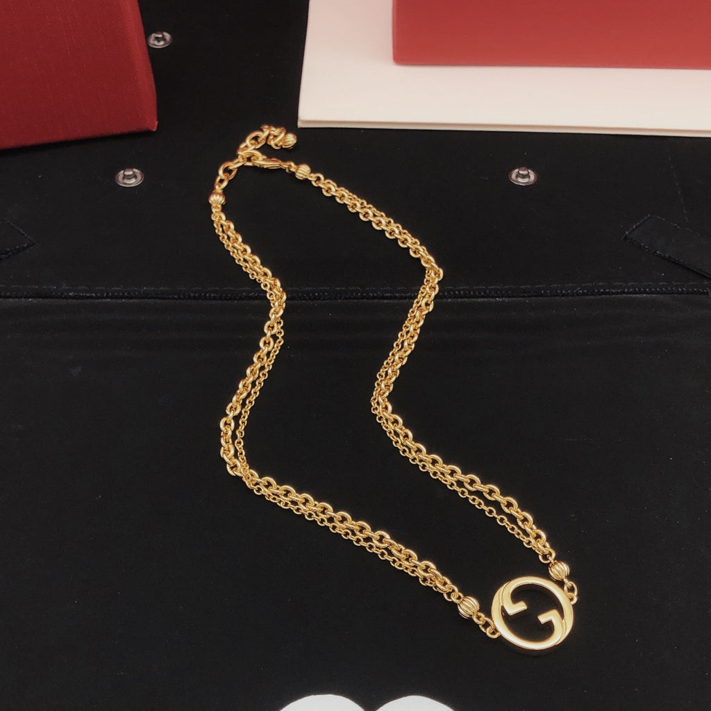 Geometric Emblem Pendant Necklace in Gold-Tone – Design 008 styled product view