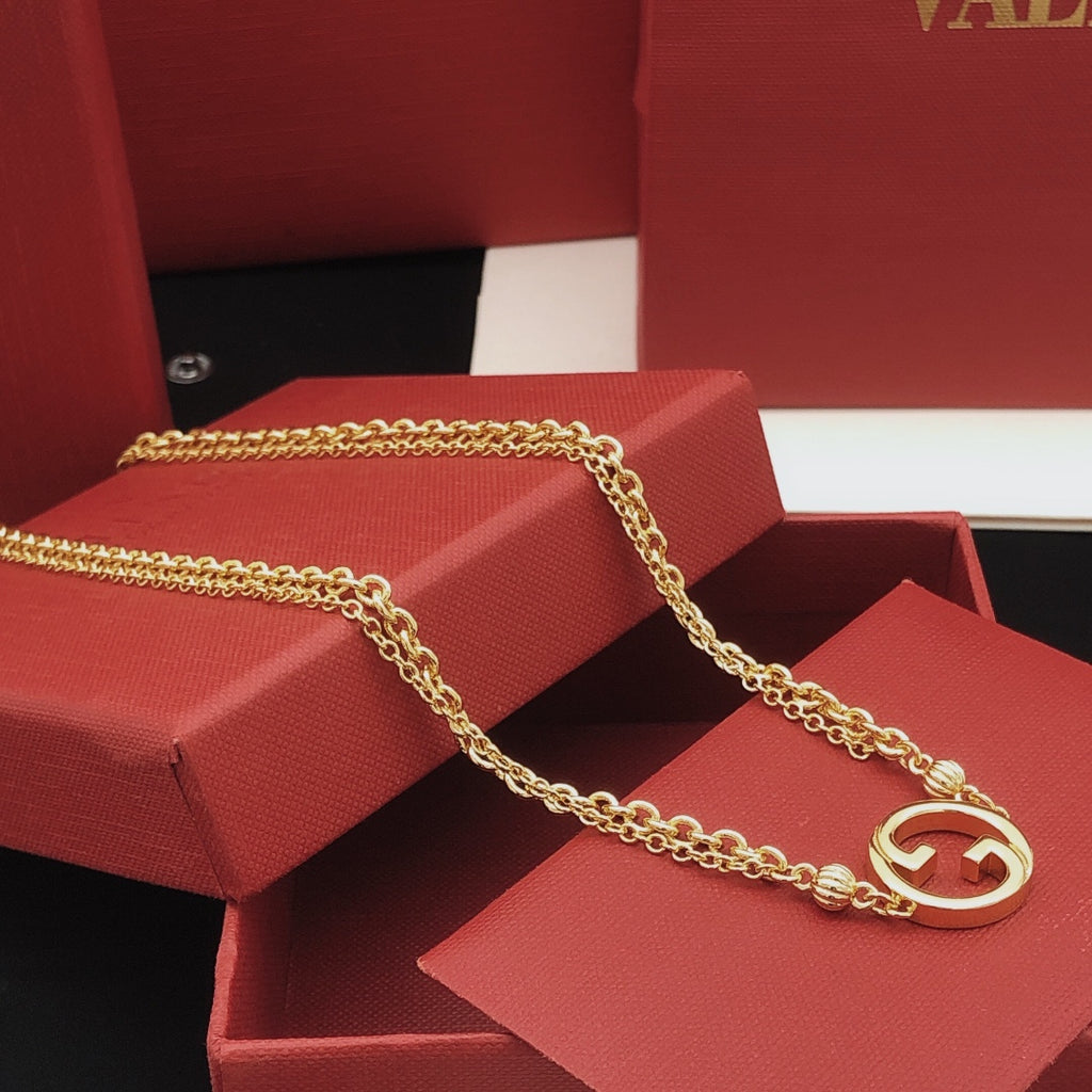 Geometric Emblem Pendant Necklace in Gold-Tone – Design 008 main product view