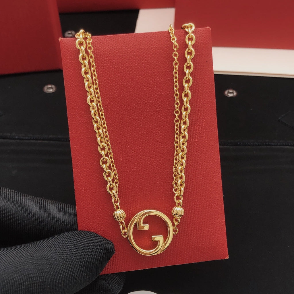Geometric Emblem Pendant Necklace in Gold-Tone – Design 008 side detail