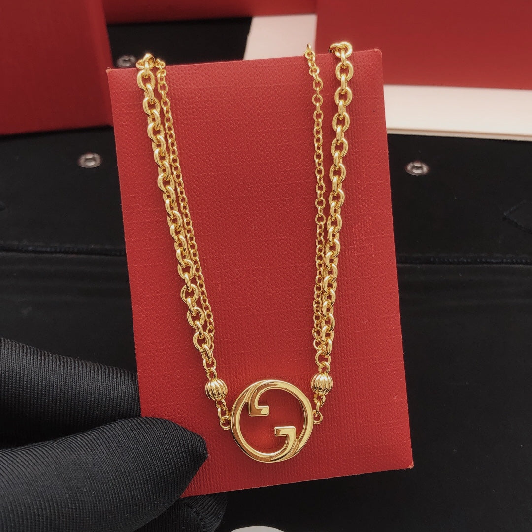 Geometric Emblem Pendant Necklace in Gold-Tone – Design 008 side detail