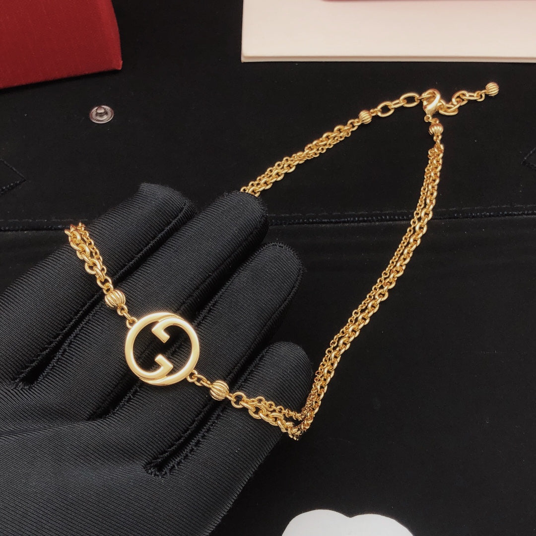 Geometric Emblem Pendant Necklace in Gold-Tone – Design 008 detail view