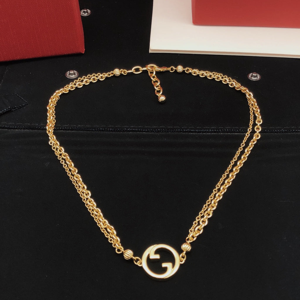Geometric Emblem Pendant Necklace in Gold-Tone – Design 008 close-up detail