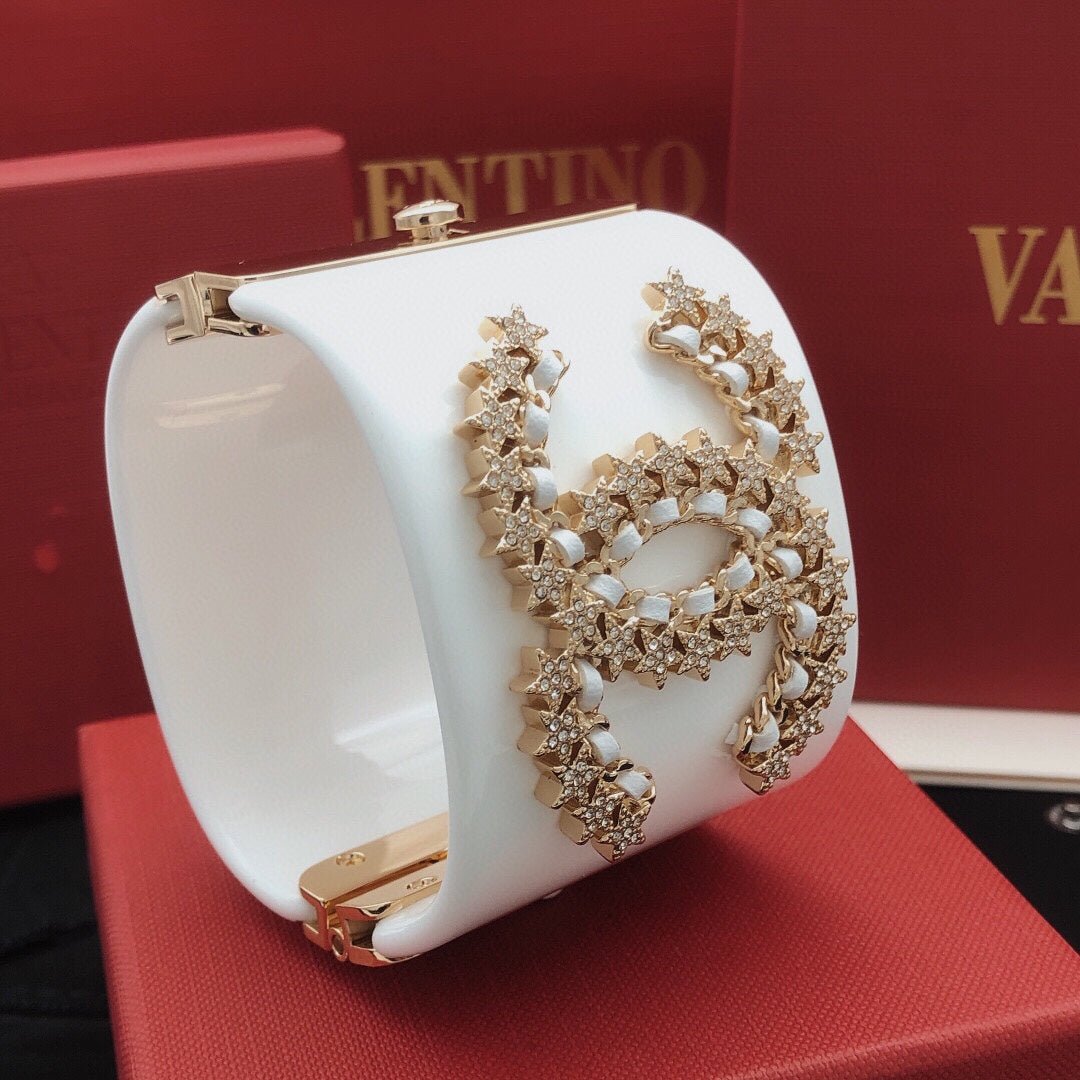 Signature Emblem Bangle in Gold-Tone – White Detail – Design 003 styled product view