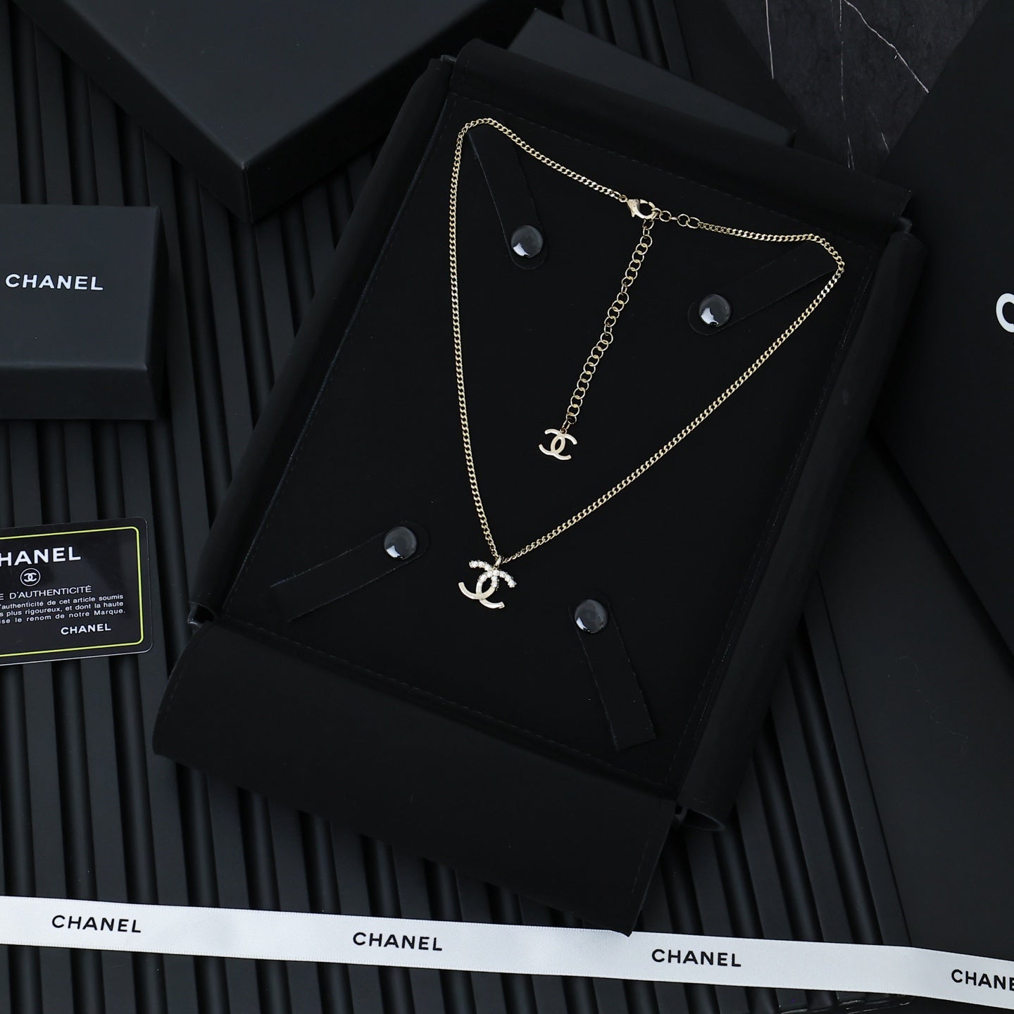 Double-C Emblem Crystal-Accent Pendant Necklace – Design 030 styled product view