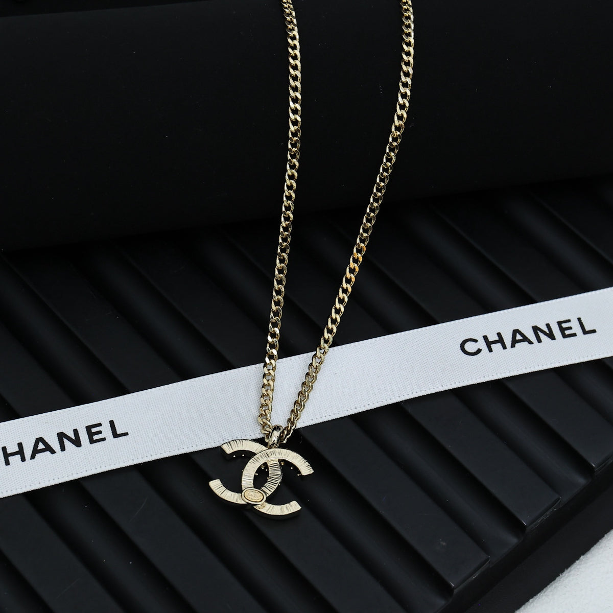 Double-C Emblem Crystal-Accent Pendant Necklace – Design 030 side detail