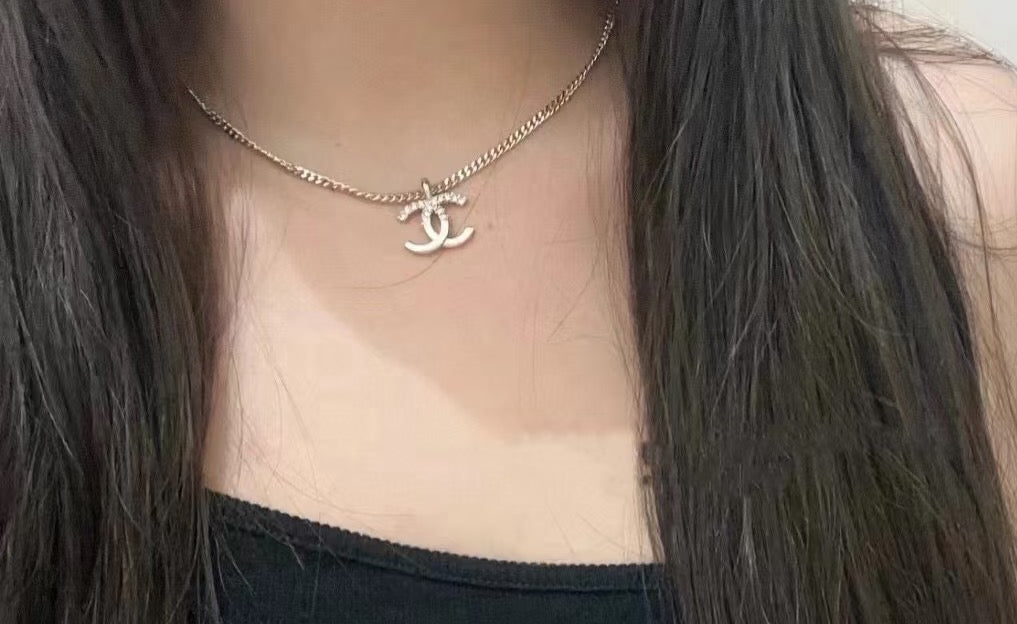 Double-C Emblem Crystal-Accent Pendant Necklace – Design 030 front product view