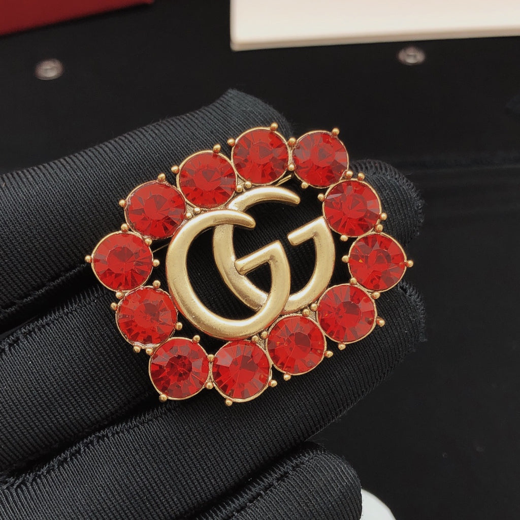 Geometric Emblem Brooch in Gold-Tone detail view