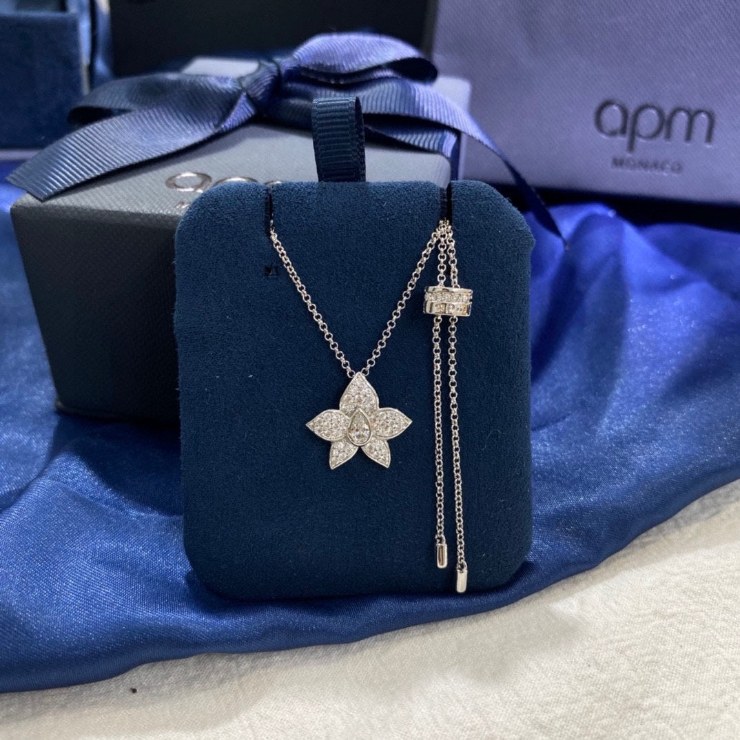 Floral Pendant Necklace in Silver-Tone side detail