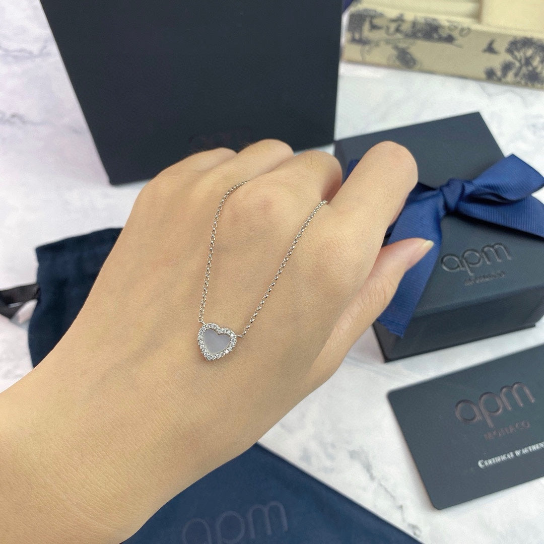 Adjustable Heart Pendant Necklace in Polished Metal-Tone side detail