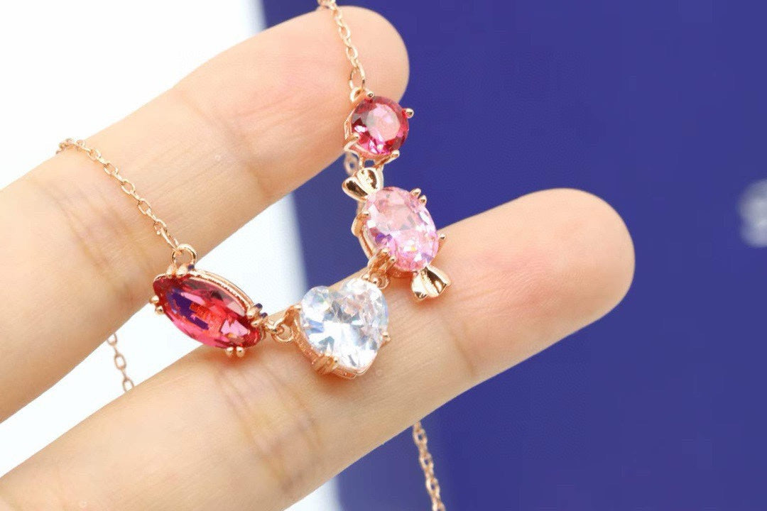 Candy Collarbone Necklace in Polished Metal-Tone close-up detail