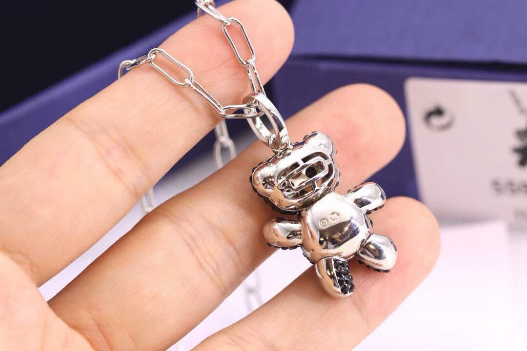 Teddy Bear Pendant Necklace in Black-Tone side detail