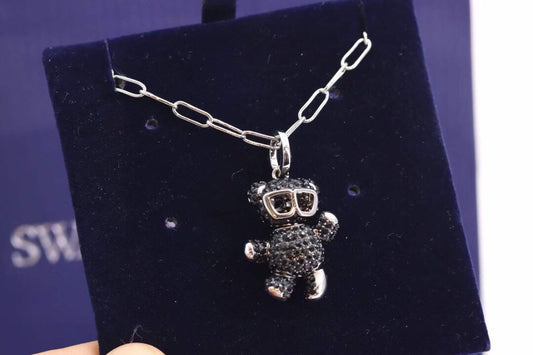 Teddy Bear Pendant Necklace in Black-Tone main product view