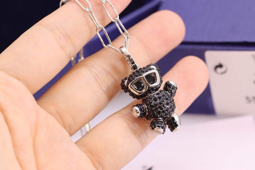 Teddy Bear Pendant Necklace in Black-Tone detail view