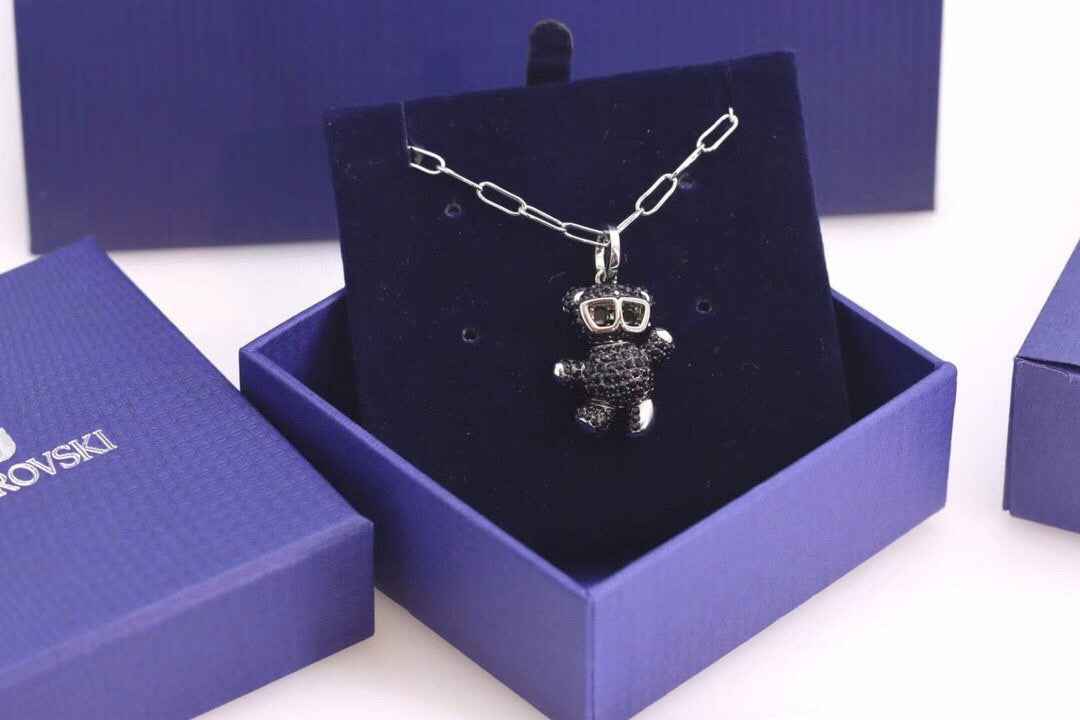 Teddy Bear Pendant Necklace in Black-Tone styled product view