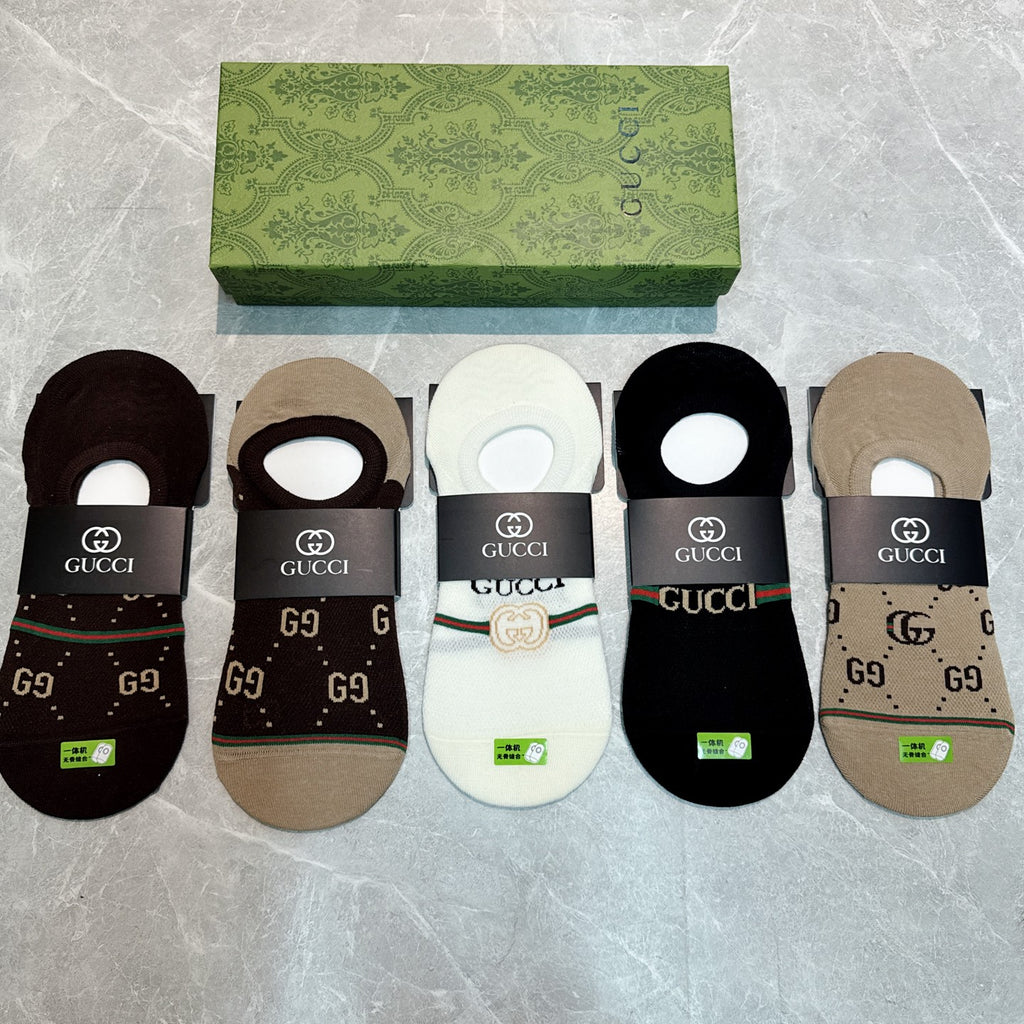 Gucci Cotton Visible Logo, Stripe Or Motif Details Crew Socks - 5-Pair Set