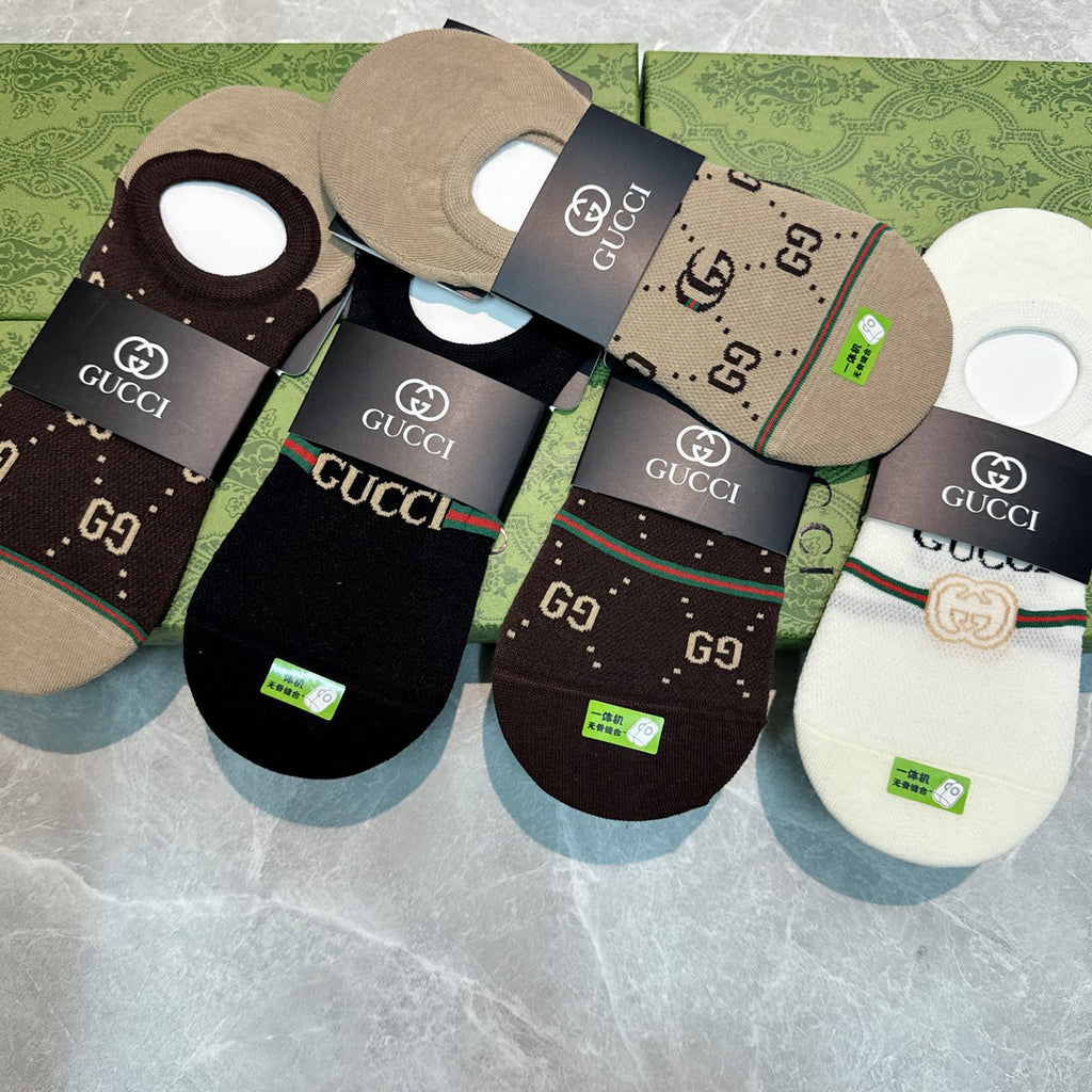 Gucci Cotton Visible Logo, Stripe Or Motif Details Crew Socks - 5-Pair Set