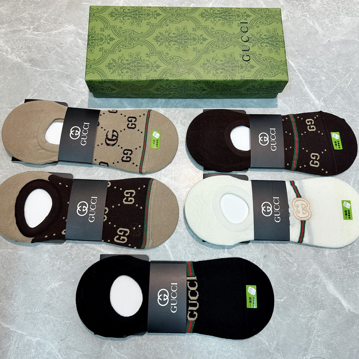 Gucci Cotton Visible Logo, Stripe Or Motif Details Crew Socks - 5-Pair Set