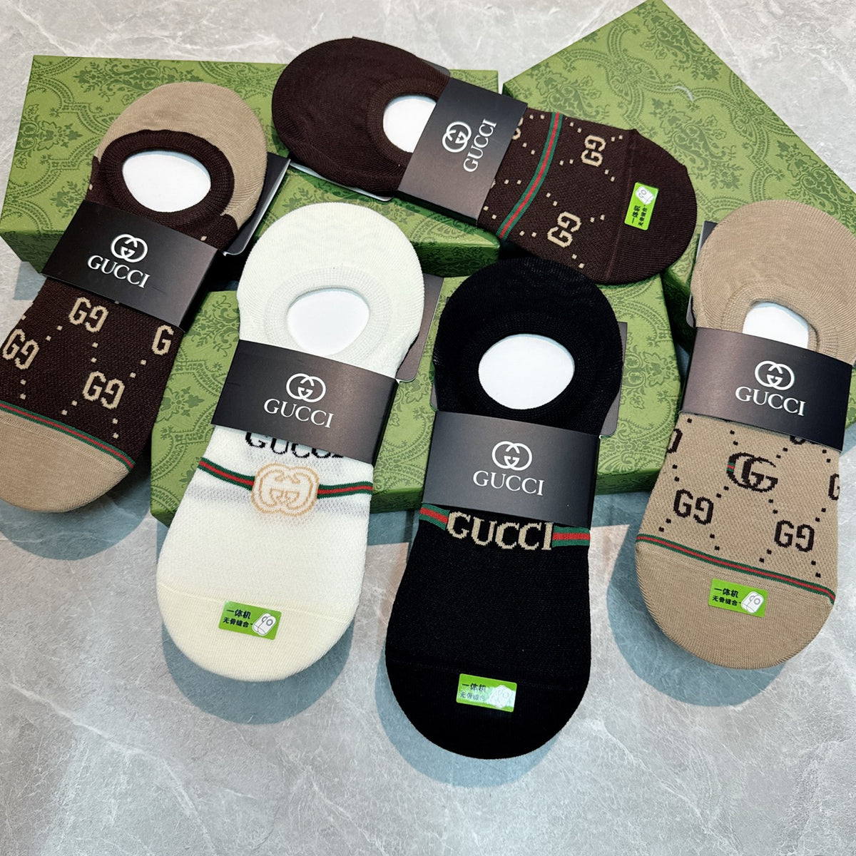 Gucci Cotton Visible Logo, Stripe Or Motif Details Crew Socks - 5-Pair Set