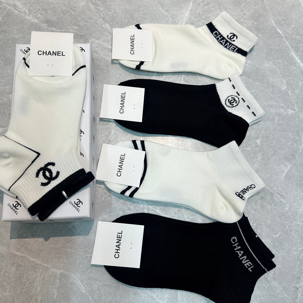 Chanel Logo Details Ankle Socks - 5-Pair Set