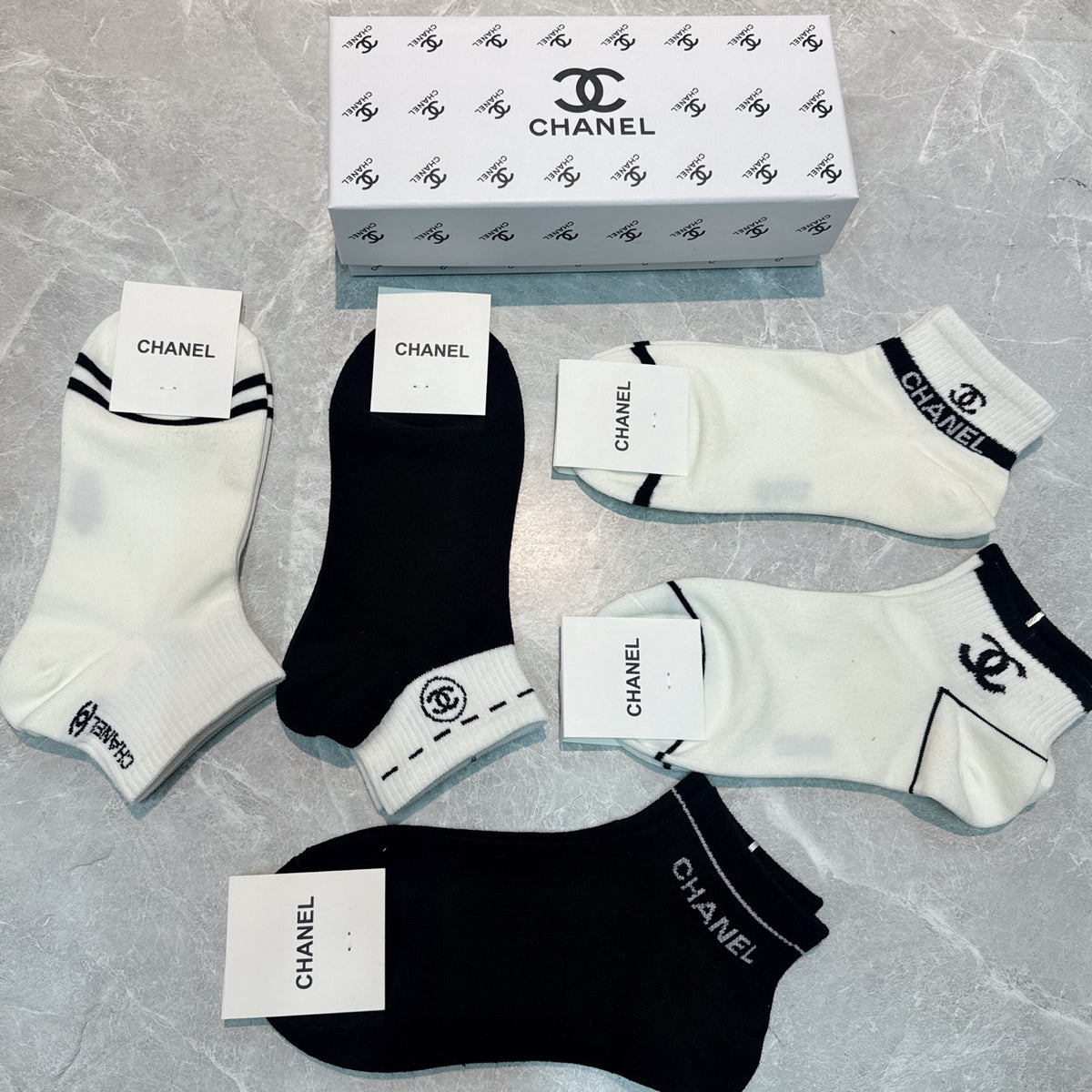 Chanel Logo Details Ankle Socks - 5-Pair Set