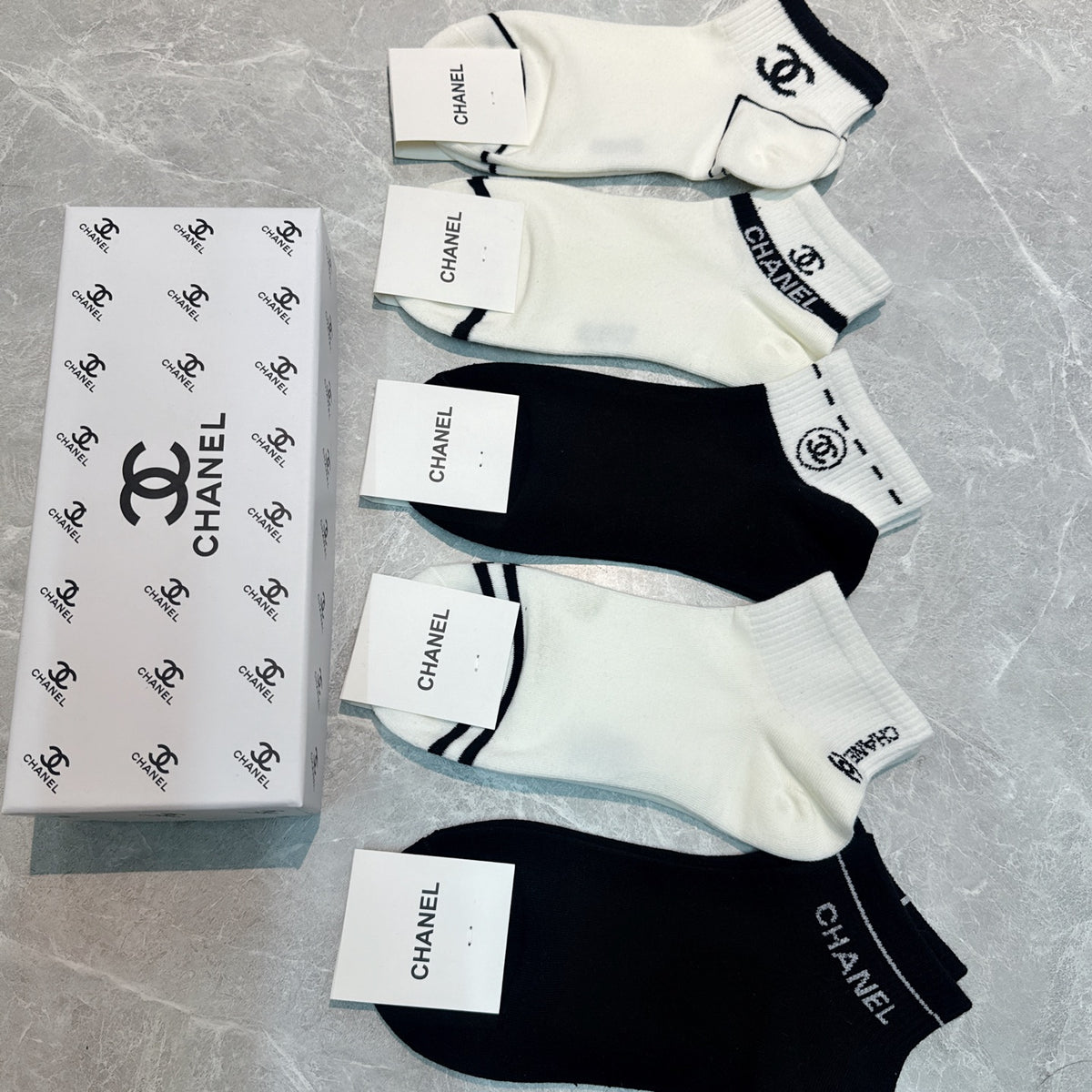 Chanel Logo Details Ankle Socks - 5-Pair Set
